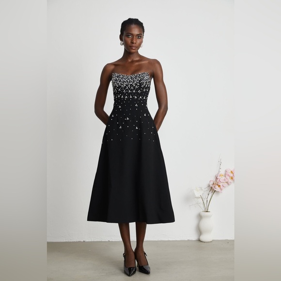 MELISANDE BLACK EMBELLISHED MIDI DRESS - S - Picture 1 of 12